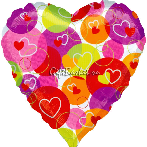 Фигурный шар из фольги "Сердца разноцветные"